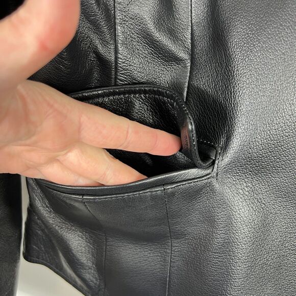Chadwicks Leather Jacket Womens 12 Black Blazer Button Fitted Biker 90s Y2K - Picture 7 of 16
